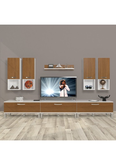 Decoraktiv Eko 8da Slm Krom Ayaklı Tv Ünitesi Tv Sehpası Beyaz - Ceviz