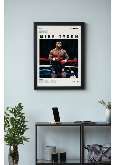 Mike Tyson Ahşap Çerçeveli Poster Tablo Knockout Efsanesi Tasarım
