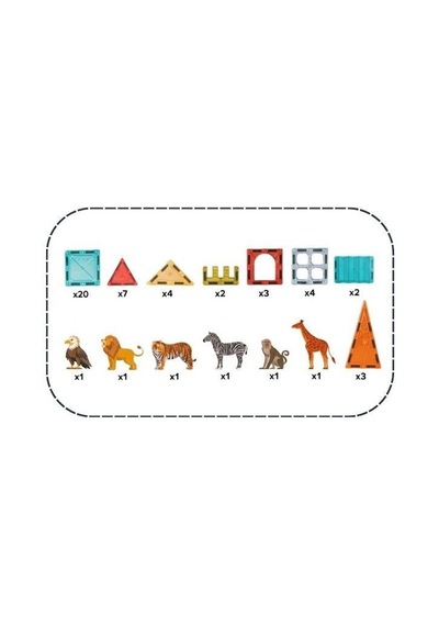 Kzl Magnetic Animal Vahşi Hayvan Figürlü Manyetik Yapı Blokları Seti 5.5 Cm 51 Parça Ch1484