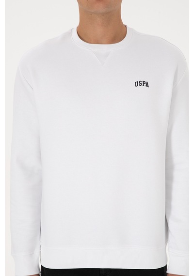 U.S. Polo Assn. Erkek Comfort Fit Bisiklet Yaka Şardonlu Beyaz Basic Sweatshirt 50313757-VR013