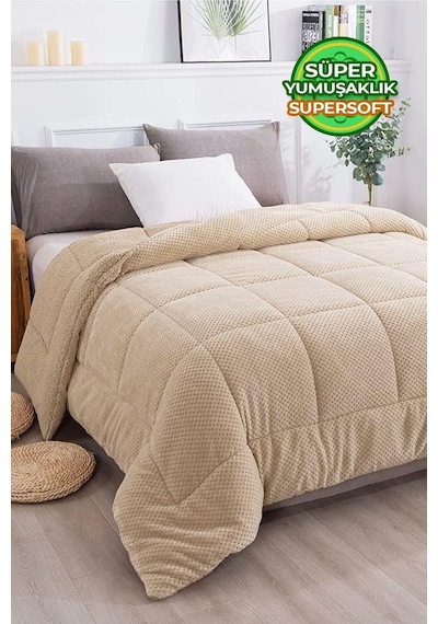 Ultra Yumuşak Çift Taraflı Wellsoft Peluş Yorgan Çift Kişilik Yıkanabilir 200x220 Cm Capp Cappuccino
