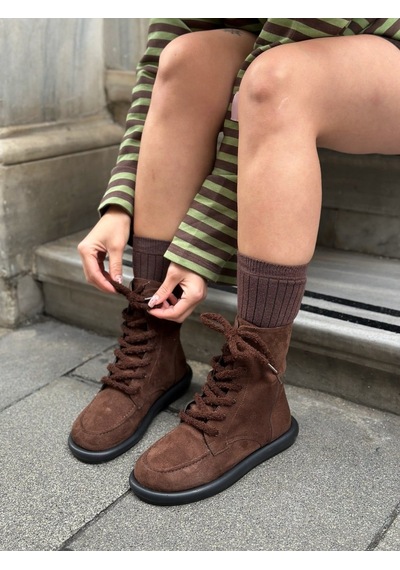 Kahve Süet Otis İçi Kürklü Barefoot Bağcıklı Kadın Bot-6531 Kahverengi