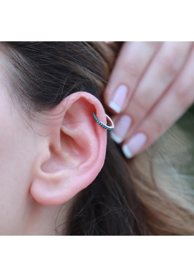 Turkuaz Taşlı Rose Gold Kaplama Gümüş Kıkırdak Küpe Gümüş