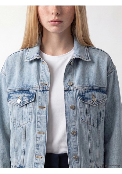 LC Waikiki Xsıde Mavi Gömlek Yaka Kadın Jean Ceket Lıght Blue