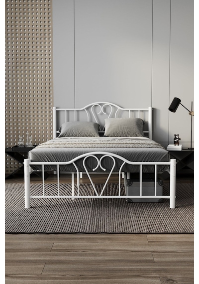 Argimo Orkide Çift Kişilik Ferforje Metal Karyola Beyaz 180 x 200