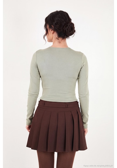 Lela Pamuklu Bisiklet Yaka Crop Bluz Kadın Bluz 5867060 Olive
