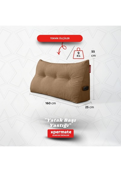 Yatak Başı Yastığı Sırt ve Bel Destek Yastığı 160 CM Yaslanma ve Dinlenme Yastığı Kahverengi