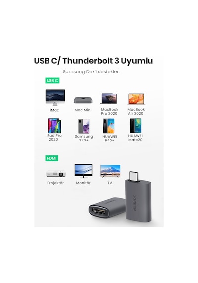 Ugreen Usb-c To Hdmı 4k 60hz Adaptör, Thunderbolt 3 Uyumlu, 70450