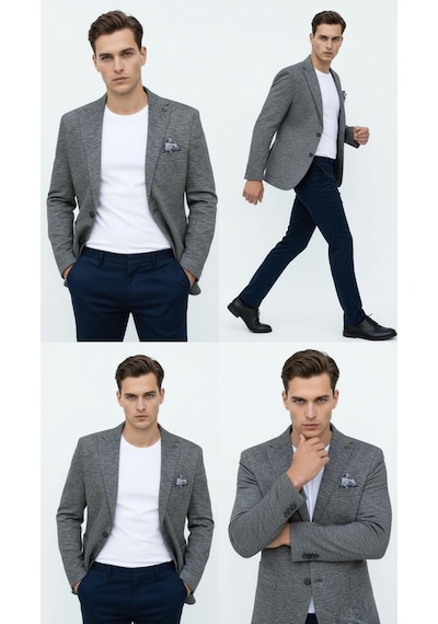Plus Scorpion Erkek Esnek Kumaş Slim Fit Blazer Ceket Günlük & Ofis Şıklığı Antrasit