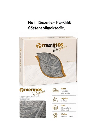 Merinos Elegans Kalın Embos Tek Kişilik Kutulu Battaniye 160x220 - Gri
