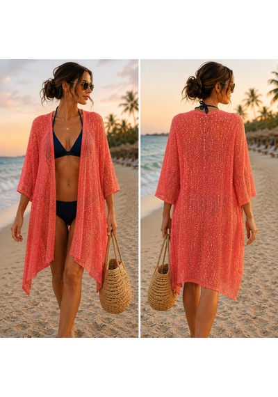 Pinkimaj Pembe Gold Kimono Örme Mevsimlik Pembe-gold