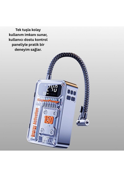Kablosuz Hava Kompresörü 150 Psı Dijital Ekranlı 6000mah Taşınabilir Lastik Şişirme Pompası