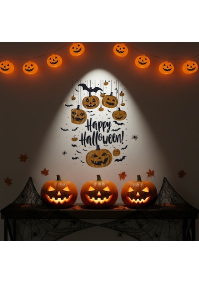 Halloween Temalı Duvar Stickerı - 3 Farklı Model - Cadılar Bayramı Dekoru - 57x24 Cm Sarı