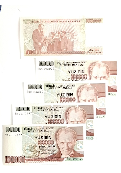 Cumhuriyetin İlk Dönemi 7 Emisyon 100.000 Türk Lirası Koleksiyon Para