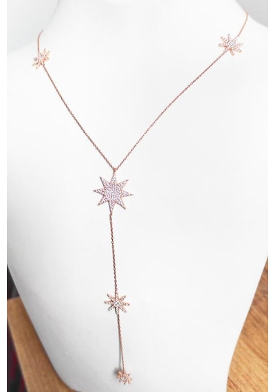 Kuzey Yıldızlı Y Gümüş Kolye Rose Gold