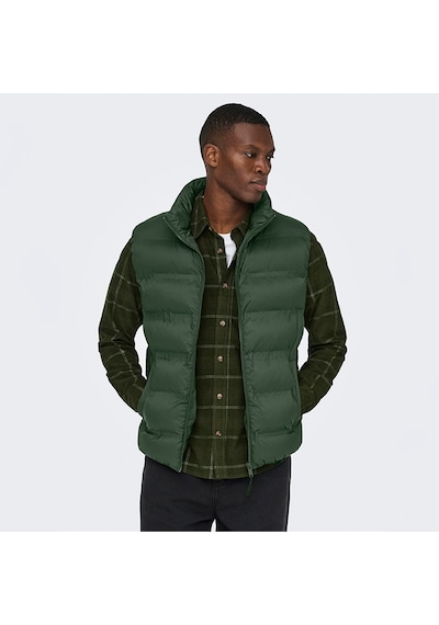 Only & Sons Only&sons Union Seamless Life Puffer Erkek Haki Dik Yaka Yelek Haki