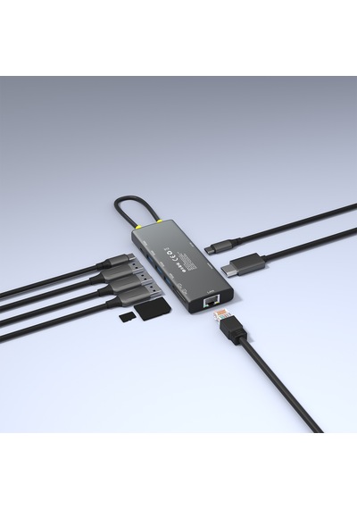 S-link Sw-u709 9 İn 1 Gri Metal 4k 60hz Hdmı 100w Pd, Rj45 Gigabit, 3xusb 3.2, Sd/tf Type-c Hub Adaptör