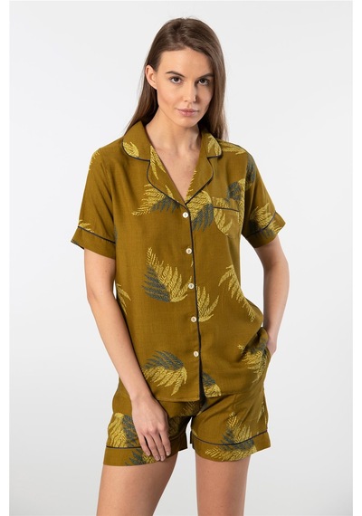 Türen 3605 Kadın Kısa Kollu Şortlu Gömlek Pijama Takım-haki Haki