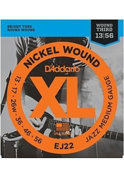 D'addario Ej22 Nickel Wound Elektro Gitar Tel Seti - 13-56 Jazz Medium Profesyonel Kalın Ölçü, Maksimum Rezonans, Güçlü Orta Frekanslar Ve Sert Tansiyon