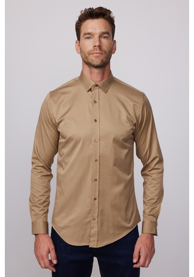 Tudors Slim Fit Uzun Kollu Likralı Düz Pamuk Saten Erkek Kahve Gömlek-19939 Kahverengi Tudors Slim Fit Uzun Kollu Likralı Düz Pamuk Saten Erkek Kahve Gömlek-19939 Kahverengi