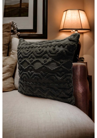 Bohem 4'lü Dekoratif Yastık Kılıfı Kırlent Kılıfı 43x43 Cm Antrasit Geometrik Gri