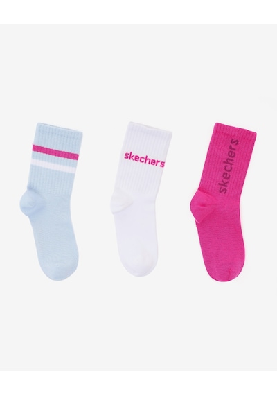Skechers 3'lü Paket Funny Script Uzun Çorap Büyük Kız Çocuk Pembe-mavi-beyaz Sk2520118-3474