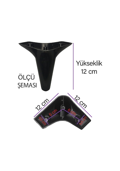 4 Adet Zelve 12 Cm Siyah Lüx Mobilya Kanepe Sehpa Ünite Koltuk Ayağı Baza Ayak