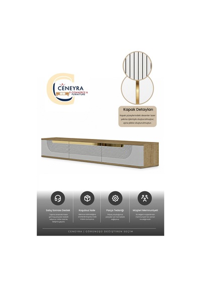 Tda1805dbg Meyra Duvara Montaj Tv Sehpası Safirmeşe-beyaz-gold 180cm Safirmeşe - Beyaz - Altın