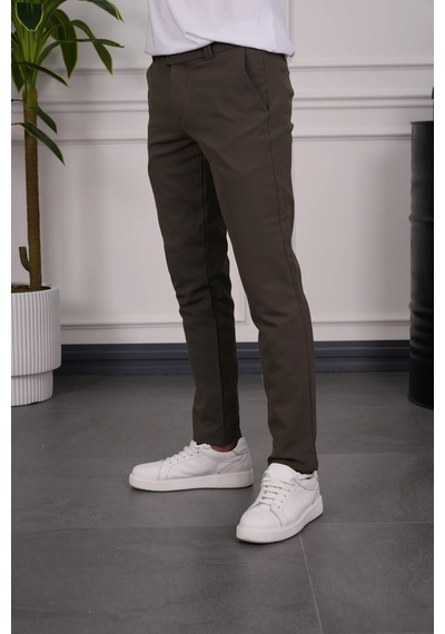 Modefendi Slim Fit Kalıp Düz Kumaş Pantolon Koyu Kahve
