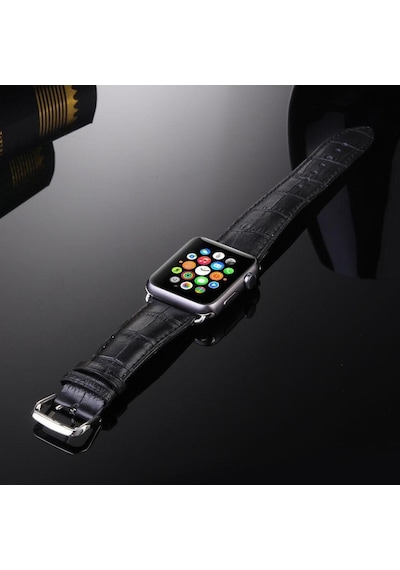 Ally Apple Uyumlu iOS  Watch 7 45Mm 6-5-4 44Mm Deri Kordon Kayış Crocodile 3