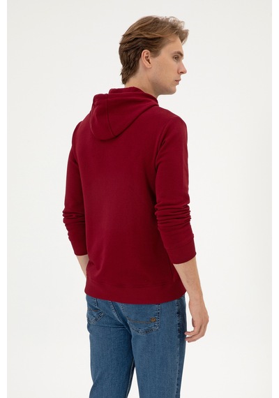U.S. Polo Assn. Erkek Regular Fit Kapüşonlu Bordo Basic Sweatshirt 50313720-VR014