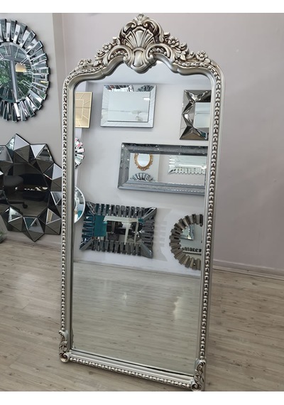 Ayna Denizi Princess Silver Model Gümüş Renk Dekoratif Ayaklı Boy Aynası Gümüş