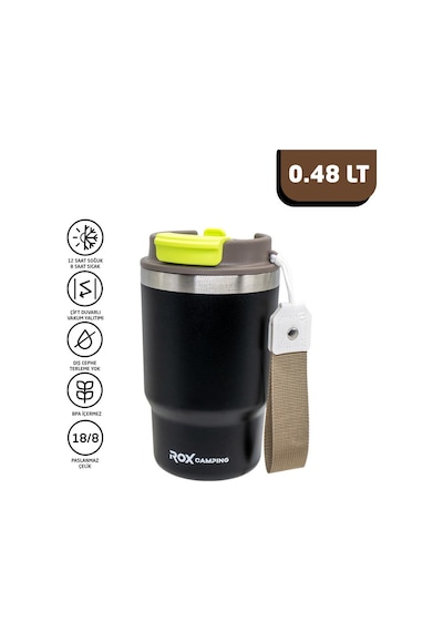 Rox Camping 0193 Pipetli Kahve Termosu 0.48 Lt - Siyah Siyah