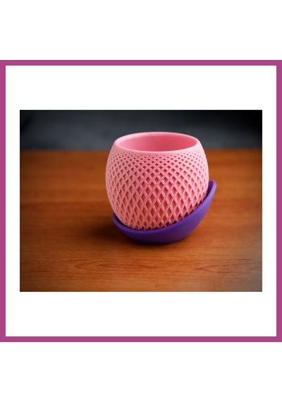 Gees Global 3d Baskı Küre Saksı - Kafes Dokulu İki Parçalı Dekoratif Saksı - Pembe-mor Gbzs
