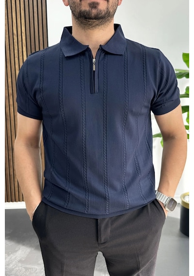 Erkek Desenli Polo Yaka Tişört Lacivert Edw457 Lacivert