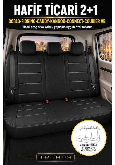 Vw Caddy 2015-2019 Uyumlu Lion Serisi 2+1 Ticari Tay Tüyü Siyah Beyaz Koltuk Kılıfı