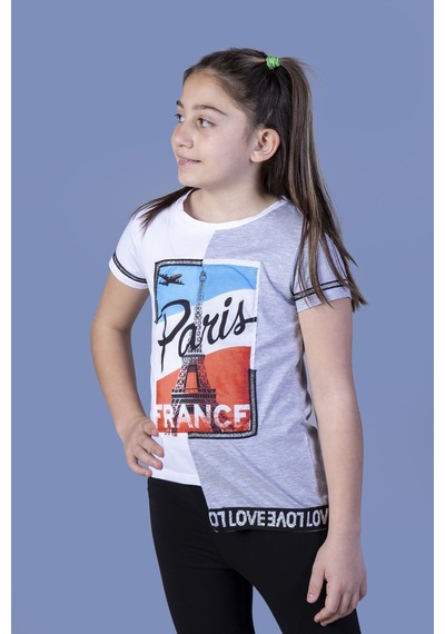 Toontoy Kids Toontoy Kız Çocuk Paris Baskılı Şeritli Tişört Sarı