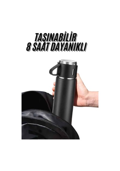Northcity Termos Seti 3'lü Bardak Seti - Isı Dayanıklı Siyah Paslanmaz Çelik Vakumlu