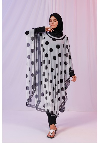 Tarzını Seç Kimono Pareo - Tesettür Pareo - Puantiyeli Beyaz 240x135 Cm Çok Renkli