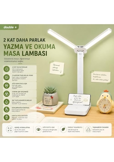 Robeve Şarjlı Led Masa Lambası Çift Işık Barı, 3 Renk Modu, Dokunmatik Kontrollü, Katlanabilir Ve Telefon St Çok Renkli