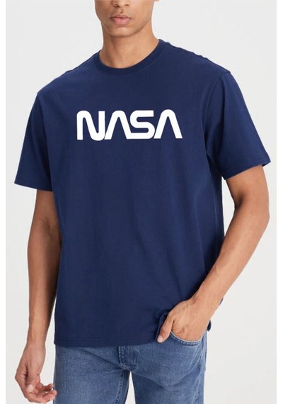 Medinenur Unisex Nasa Baskılı Siyah Tshirt Lacivert