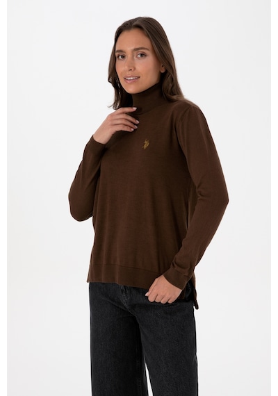 U.S. Polo Assn. Kadın Kahverengi Boğazlı Basic Kazak 50313621-VR029