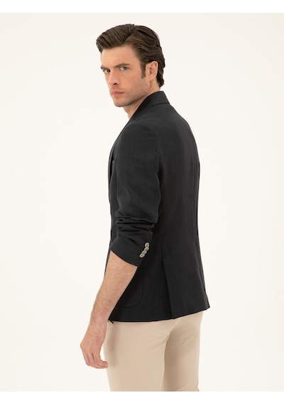 Cacharel Siyah Slim Fit %100 Keten Ceket