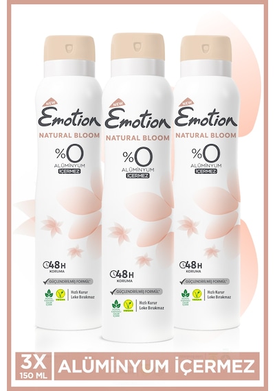Natural Bloom Kadın Alüminyumsuz Vegan Deodorant 3x150ML Hızlı Kurur, Leke Bırakmaz