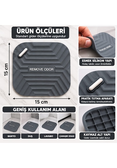 2'li Kötü Koku Önleyici Silikon Mat Banyo Mutfak Lavabo Balkon Gider Tıpası Kapağı Böcek Önleyici Ve Koku Giderici Kapak Gri Renk 1 Adet