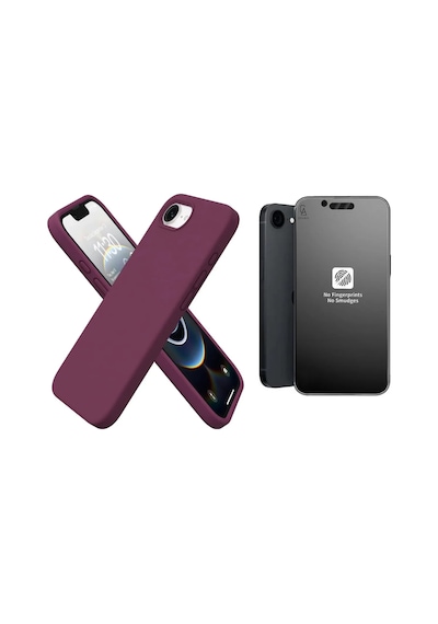 Apple iPhone 16e Uyumlu İçi Kadife Lansman Kılıf Ve Mat Seramik Tam Kaplayan Cam Ekran Koruyucu Koyu Mor