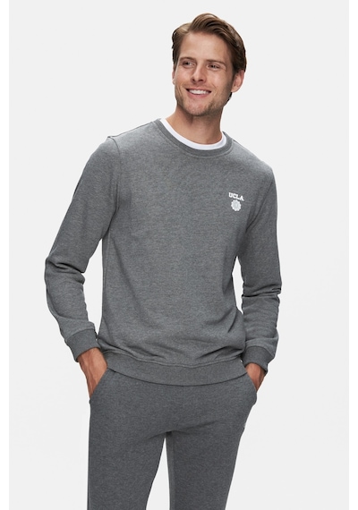 Ucla Valley Koyu Gri Bisiklet Yaka Baskılı Standard Fit Erkek Sweatshirt Koyu Gri