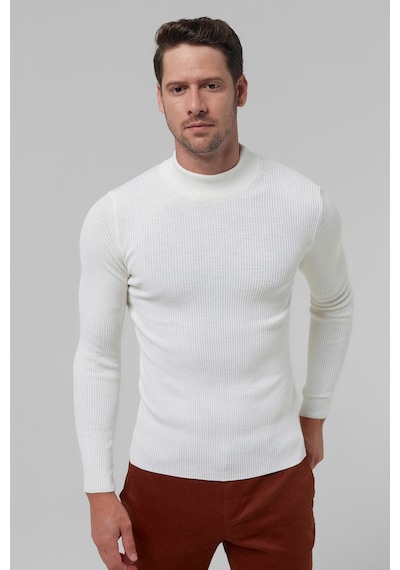 D's Damat Slim Fit Ekru Rib Örgü Pamuk Karışımlı Triko Kazak 1ec060631770m Ekru