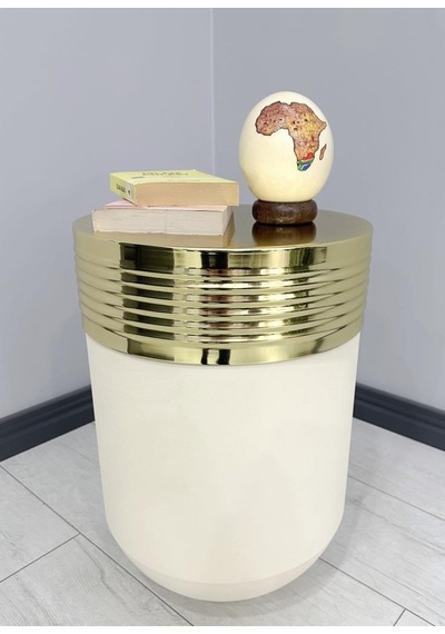 Elegant Dekoratif Gold Darbuka Krem Sehpa 60cm