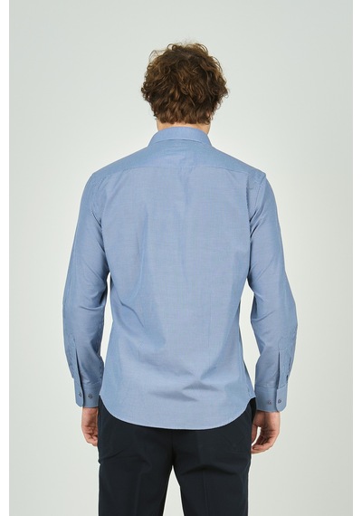 De Leone Erkek Slim Fit Ekoseli Uzun Kollu %100 Pamuk Gömlek 2062 Mavi Mavi